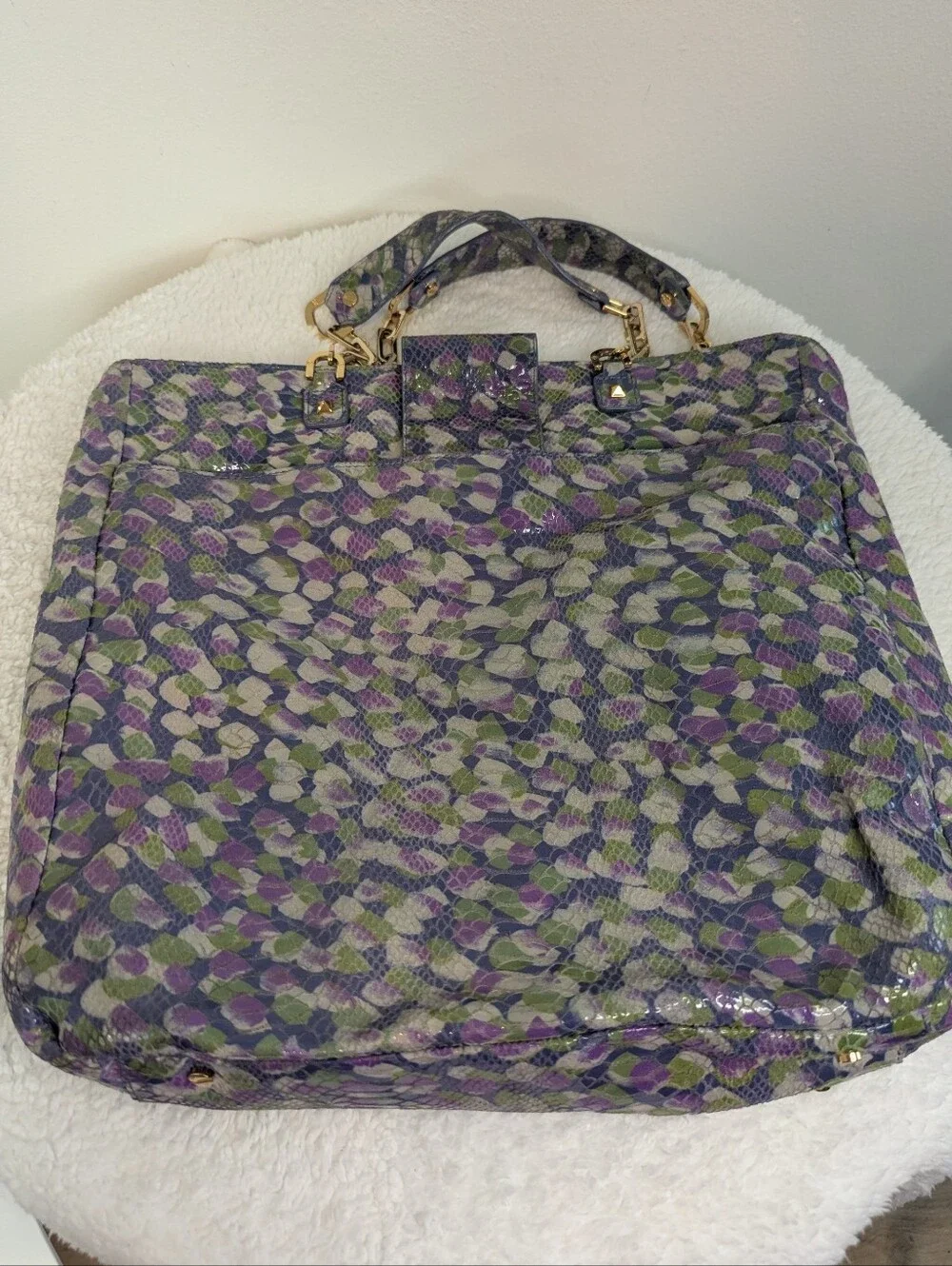 Tory Burch Multicolored Snakeskin Print Tote Gold Hardware Statement Bag